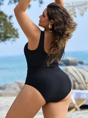 Swim Lushoire Maiô de uma peça com recortes na cintura, franzido, para férias, em cor sólida, para mulheres de Plus Size