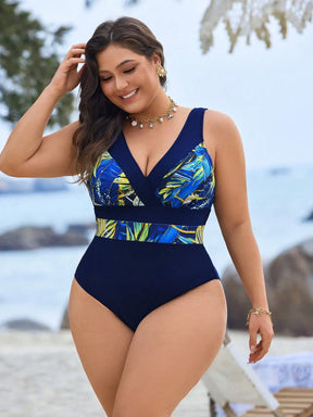 Swim Lushoire Maiô Plus Size com Estampa de Praia e Colorblock