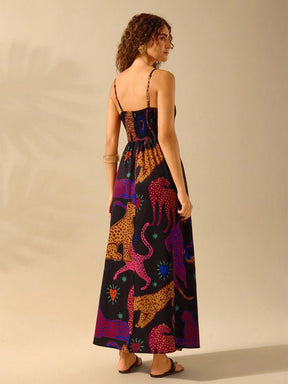CAJUNI Vestido de Verão Casual Feminino com Estampa de Selenipédio e Azálea, de Tiras Finas e Costas Abertas, Elegante e Gracioso