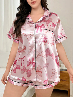 Dream Adore Conjunto de Pijama com Cardigan e Shorts com Estampa de Laço de Cetim Estilo Y2K, Plus Size