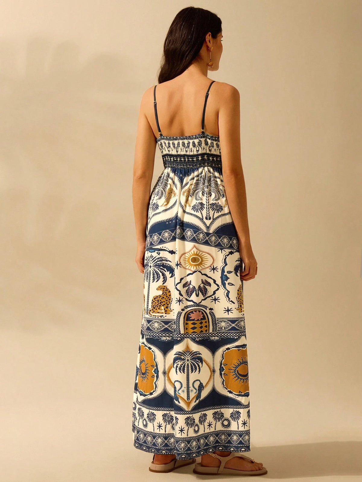 CAJUNI Vestido Casual de Praia de Verão com Decote em V, Estampa Boho de Leopardo, Palmeira, Folha de Monstra, Flor Tropical para Férias
