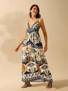 CAJUNI Vestido Casual de Praia de Verão com Decote em V, Estampa Boho de Leopardo, Palmeira, Folha de Monstra, Flor Tropical para Férias