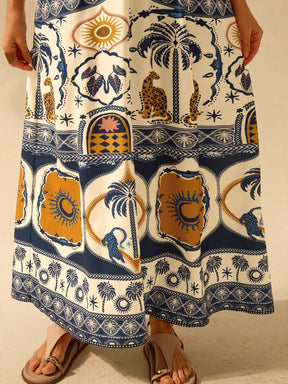 CAJUNI Vestido Casual de Praia de Verão com Decote em V, Estampa Boho de Leopardo, Palmeira, Folha de Monstra, Flor Tropical para Férias