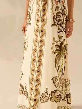 CAJUNI Vestido Longo Casual de Verão para Praia Feminino, Boho Tropical, Alça Fina com Cordão, Estampa de Tartaruga, Árvore de Palma, Flor Tropical