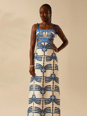 CAJUNI Vestido Boho Feminino Estampa de Árvore de Banana, Vestido Preto Casual de Verão com Amarração Oca na Cintura Sem Mangas, Vestido Casual de Férias