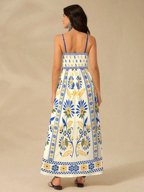 CAJUNI Vestido de Verão Casual Feminino com Estampa de Selenipédio e Azálea, de Tiras Finas e Costas Abertas, Elegante e Gracioso
