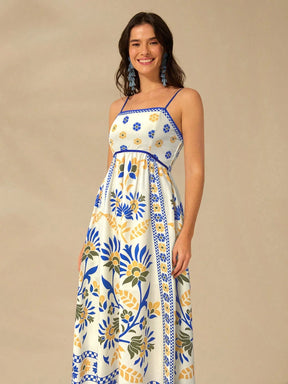 CAJUNI Vestido de Verão Casual Feminino com Estampa de Selenipédio e Azálea, de Tiras Finas e Costas Abertas, Elegante e Gracioso