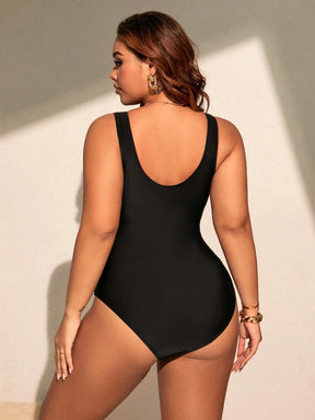 Swim Lushoire Maio Tipo One-Piece com Estampa Geométrica Contrastante, Plus Size, Para Férias na Praia de Verão