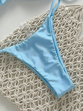 SHEIN Swim Conjunto de Maiô Bikini Feminino Strapless de Verão Solid Color com Amarração e Decoração Metálica, Sexy