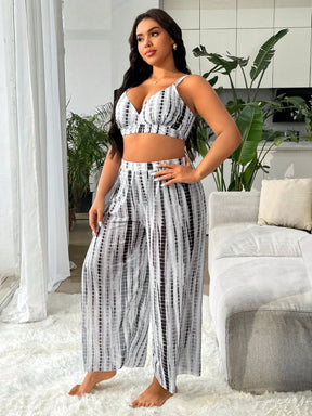 Swim Vcay Conjunto de Maiô Bikini com Três Peças Tie Dye Aleatório Tamanho Plus Size para Praia de Verão