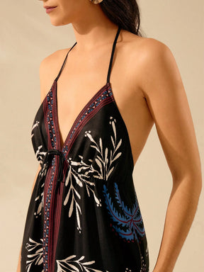 CAJUNI Vestido de Verão Casual para Praia, Estampa Tropical Boho de Flores e Árvore de Coco, Alças Finas com Cadarço, Mulheres