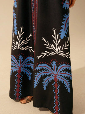 CAJUNI Vestido de Verão Casual para Praia, Estampa Tropical Boho de Flores e Árvore de Coco, Alças Finas com Cadarço, Mulheres
