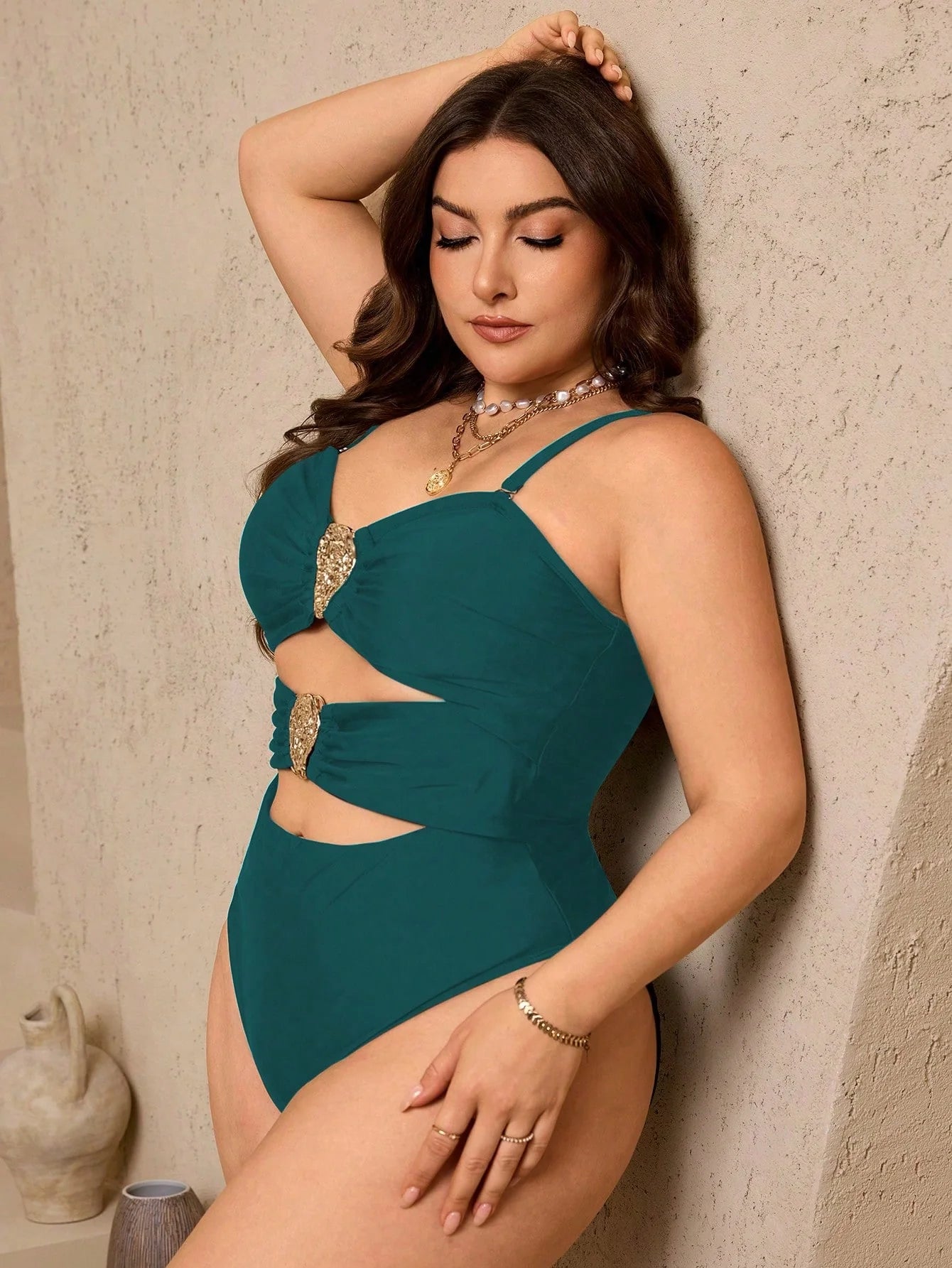 Swim Lushoire Maiô Reforçado Para Verão Feminino, Cor Única, Decote Nas Costas, Sensual