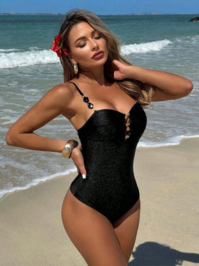 SHEIN Swim 1 Peça Maiô Elegante e da Moda de Cor Sólida para Mulheres