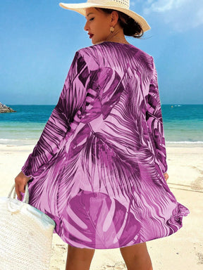 Swim Lushoire Conjunto de Maiô Bikini Sexy com Cordão na Frente e Roupão Floral Tropical de Verão para Mulheres