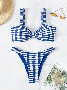 SHEIN Swim Conjunto de Bikini com Estampa de Praia de Verão e Amarrado na Frente