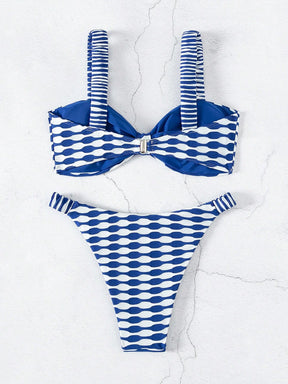 SHEIN Swim Conjunto de Bikini com Estampa de Praia de Verão e Amarrado na Frente