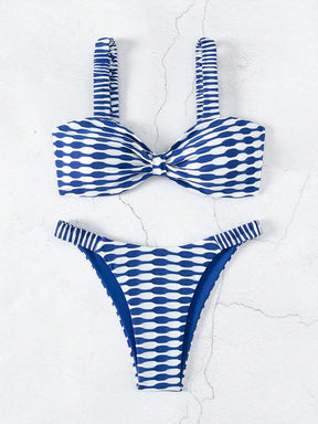 SHEIN Swim Conjunto de Bikini com Estampa de Praia de Verão e Amarrado na Frente