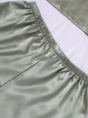 SHEIN Conjunto de Pijama Curto de Manga Curta e Shorts de Cor Sólida de Cetim para Mulheres, Roupa Doméstica de Verão
