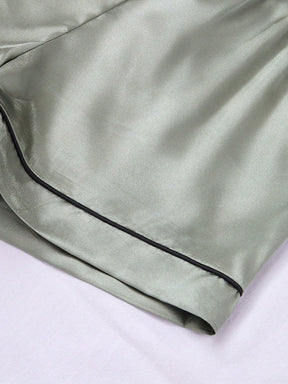 SHEIN Conjunto de Pijama Curto de Manga Curta e Shorts de Cor Sólida de Cetim para Mulheres, Roupa Doméstica de Verão