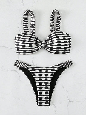 SHEIN Swim Conjunto de Bikini com Estampa de Praia de Verão e Amarrado na Frente
