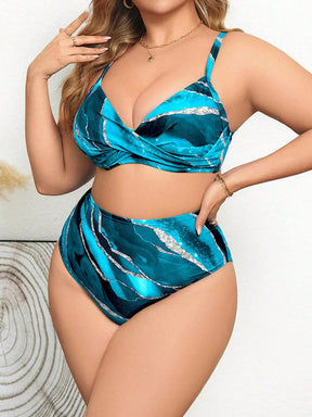 Swim Lushoire Maiô Bikini de Verão Plus Size Feminino Estampa de Tingimento por Amarração Frontal Torcida