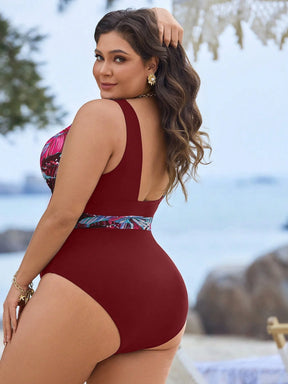Swim Lushoire Maiô Plus Size com Estampa de Praia e Colorblock