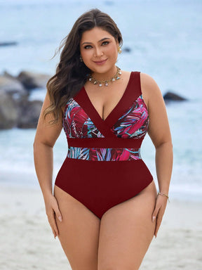 Swim Lushoire Maiô Plus Size com Estampa de Praia e Colorblock