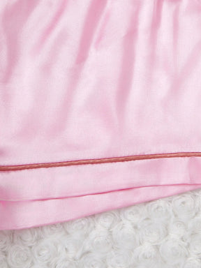 SHEIN Conjunto de Pijama Curto de Manga Curta e Shorts de Cor Sólida de Cetim para Mulheres, Roupa Doméstica de Verão