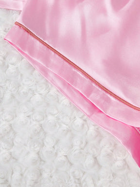 SHEIN Conjunto de Pijama Curto de Manga Curta e Shorts de Cor Sólida de Cetim para Mulheres, Roupa Doméstica de Verão