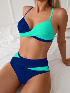 SHEIN Swim Conjunto de Bikini feminino com detalhe transversal em blocos de cores para o verão na praia