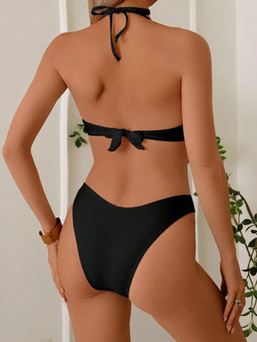 Swim Lushoire 2 Peças Conjunto de Maiô Bikini com Top em Tecido Canelado com Alça de Apoio e Sunga Regular de Estilo de Férias