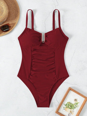 SHEIN Swim Maiô Feminino de Cor Sólida Com Decote em U e Recorte, Verão