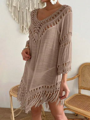 Swim Vcay Capa Tricotada Vazada Feminina, Moda Simples Casual para Férias