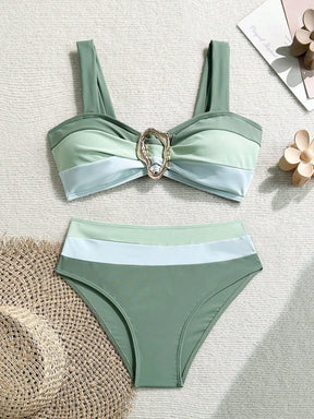 Swim Lushoire Novo Maiô Bikini Fashionista Sexy Recortado Colorido, Conjunto de Maiô de Cintura Alta, Maiô Retrátil Charmoso de Verão