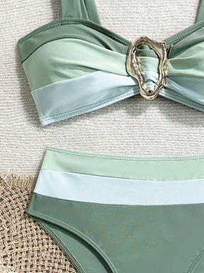 Swim Lushoire Novo Maiô Bikini Fashionista Sexy Recortado Colorido, Conjunto de Maiô de Cintura Alta, Maiô Retrátil Charmoso de Verão
