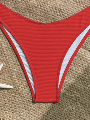 Swim Lushoire 2 Peças Conjunto de Maiô Bikini com Top em Tecido Canelado com Alça de Apoio e Sunga Regular de Estilo de Férias