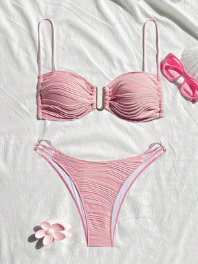 SHEIN Swim Conjunto de Maiô Bikini sexy feminino com recortes e drapeados em bloco de cores para praia de verão