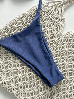 SHEIN Swim Conjunto de Maiô Bikini Feminino Strapless de Verão Solid Color com Amarração e Decoração Metálica, Sexy