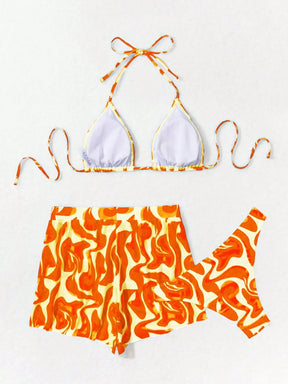 Swim Vcay 3 peças/Conjunto Maiô Bikini Impresso Aleatório para Praia/Férias