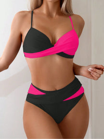 SHEIN Swim Conjunto de Bikini feminino com detalhe transversal em blocos de cores para o verão na praia
