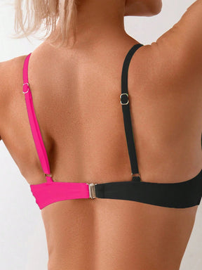 SHEIN Swim Conjunto de Bikini feminino com detalhe transversal em blocos de cores para o verão na praia
