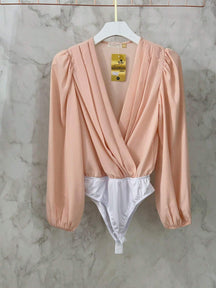 Body Decote V Profundo Com Manga Longa Bufante Talita Rosa Bebê / P