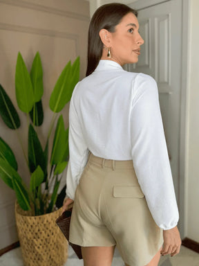 Blusa Manga Longa Com Gola Polo Manuela