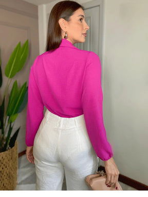 Blusa Manga Longa Com Gola Polo Manuela