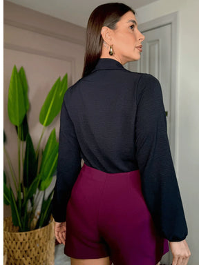 Blusa Manga Longa Com Gola Polo Manuela