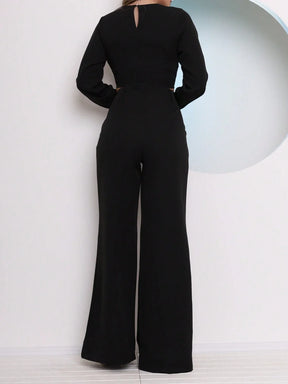 Conjunto Alfaiataria Calça Pantalona E Blusa Manga Longa Com Detalhe Amarração Michele