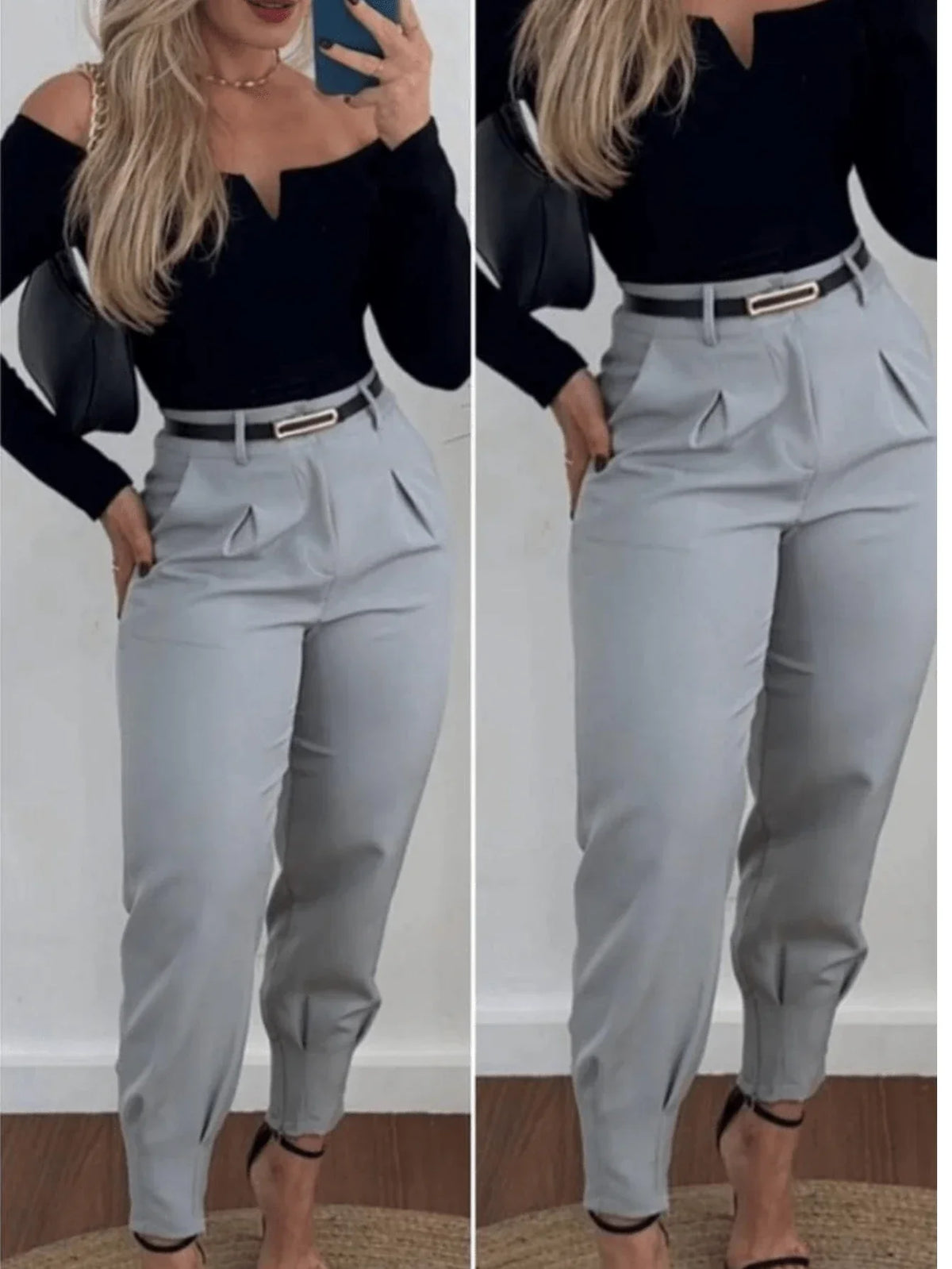 Calça Alfaiataria Cenoura Com Prega Carolina Cinza / P