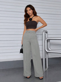 Calça Pantalona Cintura Alta Eliana Cinza / P