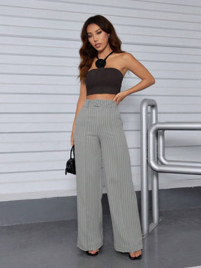 Calça Pantalona Cintura Alta Eliana Cinza / P